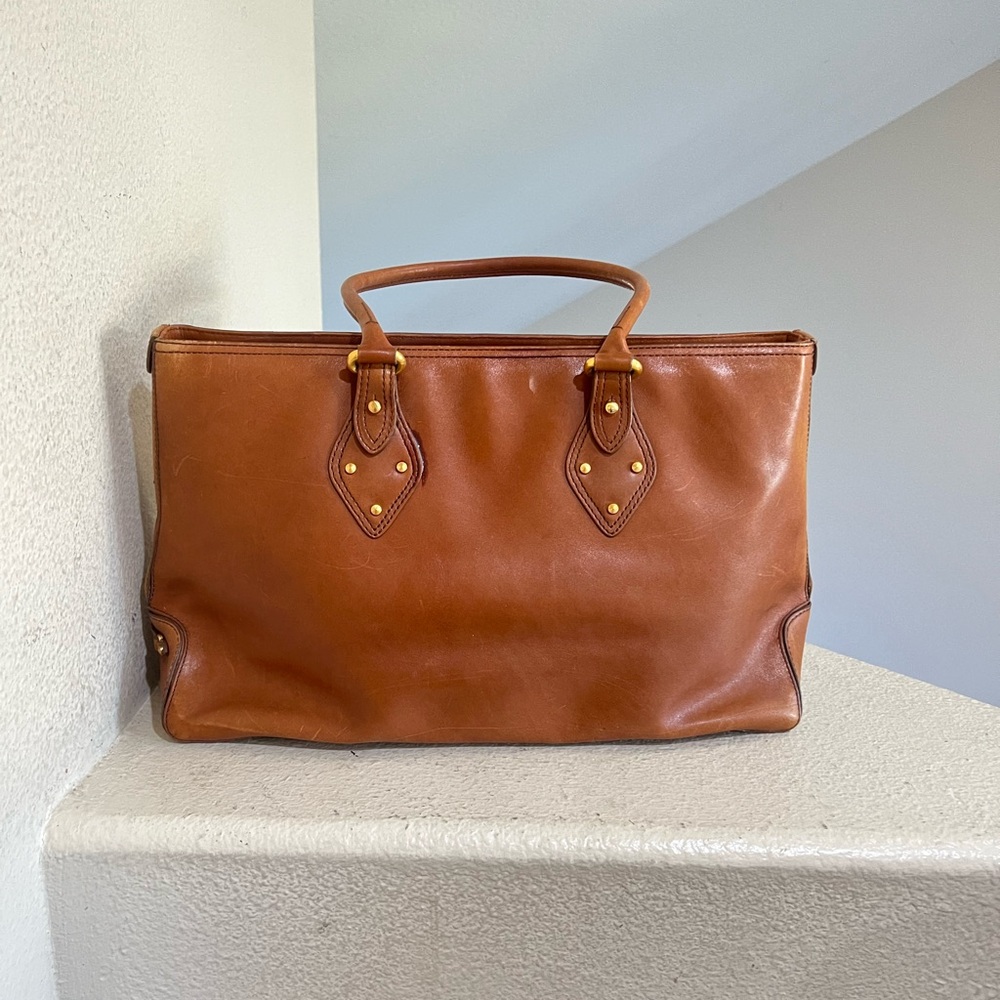 Vintage Cole Haan Tan Leather double handles tote work Bag . Read bellow FLAWED